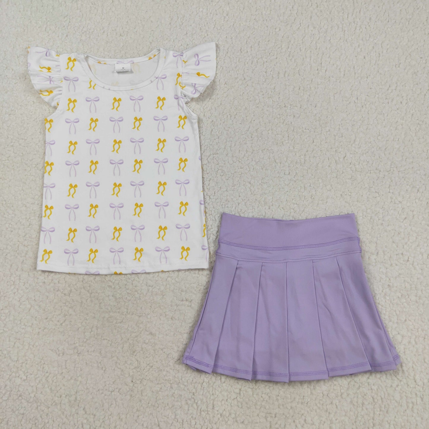 GSD2789 Bows Flying Sleeve Pure Purple Pleated Skirts Girls Yoga Sets 202508 RTS