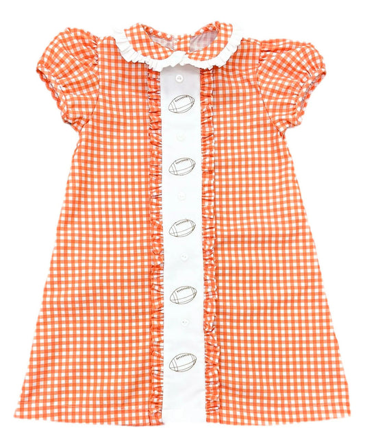 Preorder GSD2797 Rugby Orange Plaid Doll Collar Puff Short Sleeve Dresses for Girls 202508
