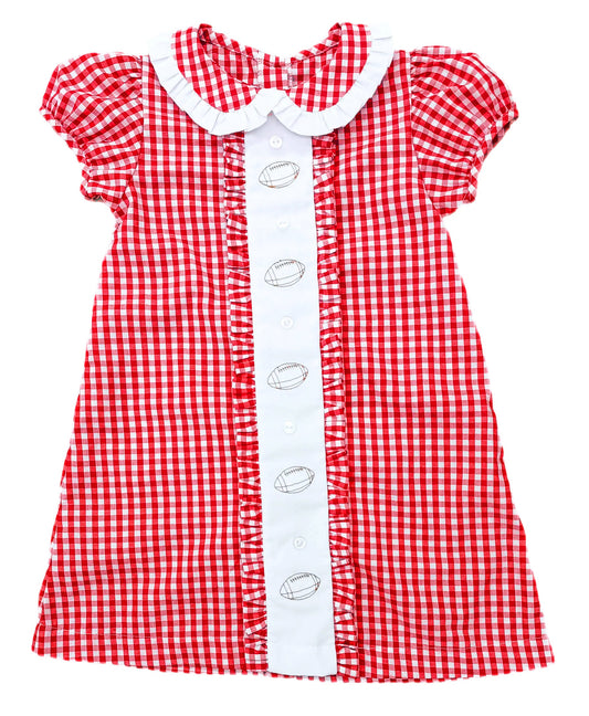 Preorder GSD2798 Rugby Red Plaid Doll Collar Puff Short Sleeve Dresses for Girls 202508