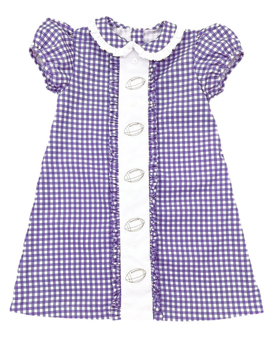Preorder GSD2799 Rugby Purple Plaid Doll Collar Puff Short Sleeve Dresses for Girls 202508