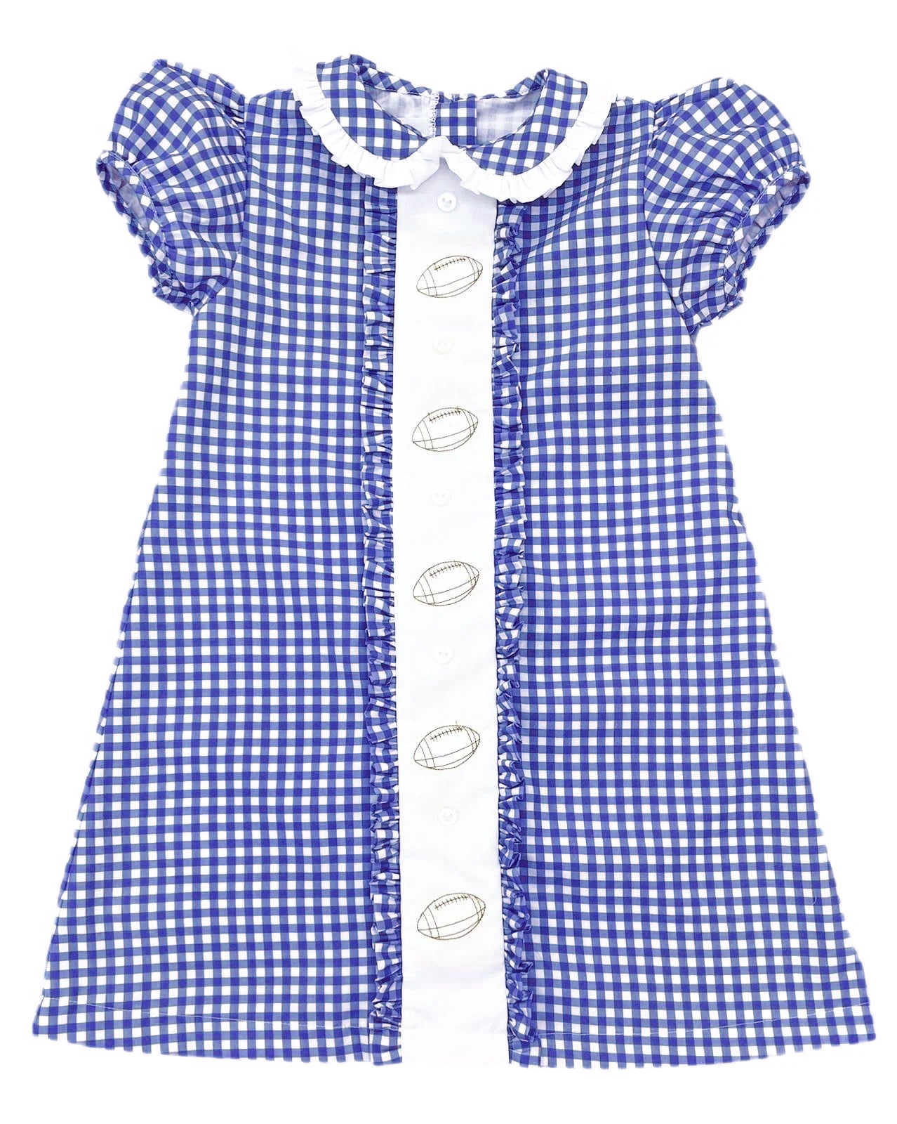 Preorder GSD2800 Rugby Blue Plaid Doll Collar Puff Short Sleeve Dresses for Girls 202508