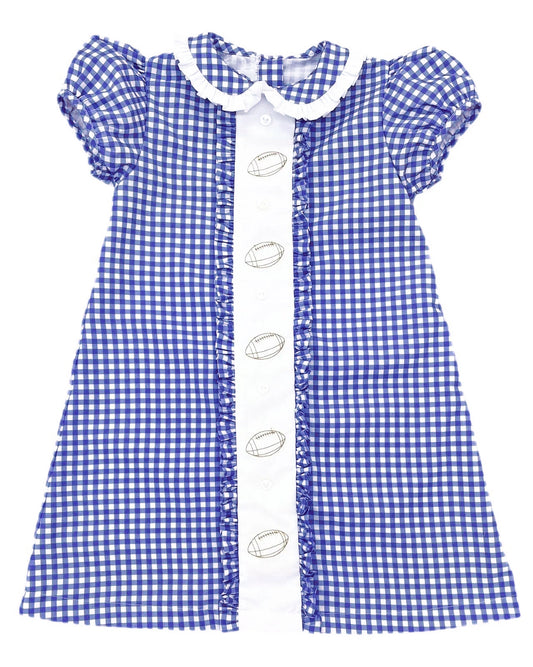 Preorder GSD2800 Rugby Blue Plaid Doll Collar Puff Short Sleeve Dresses for Girls 202508