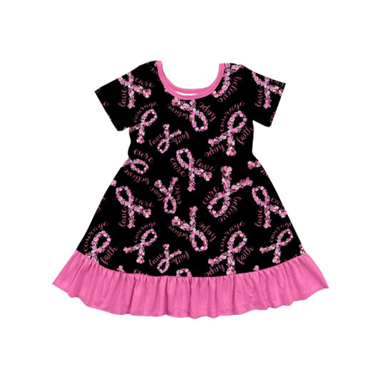 Preorder GSD2801 Bows Pattern Ruffle Black Pink Short Sleeve Dresses for Girls 202508
