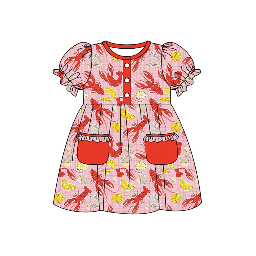 MOQ 8 Preorder GSD2811 Crayfish Corn Red Short Sleeve Dresses for Girls 202509