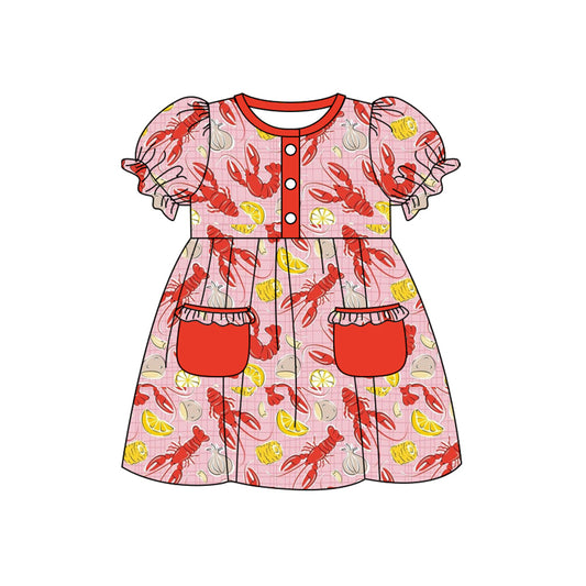 MOQ 8 Preorder GSD2811 Crayfish Corn Red Short Sleeve Dresses for Girls 202509
