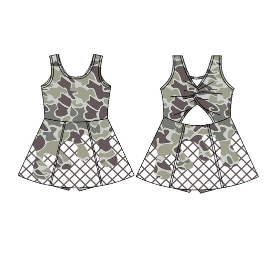 MOQ 8 preorder GSD2819 Gray Green Camouflage Waffle Girls Athletic Yoga Sleeveless Dress 202509