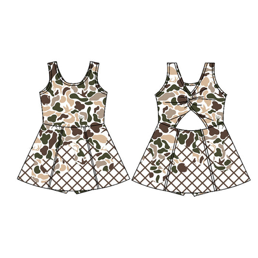 MOQ 8 preorder GSD2823 Puppy Deer Duck Hunting Camouflage Waffle Girls Athletic Yoga Sleeveless Dress 202509