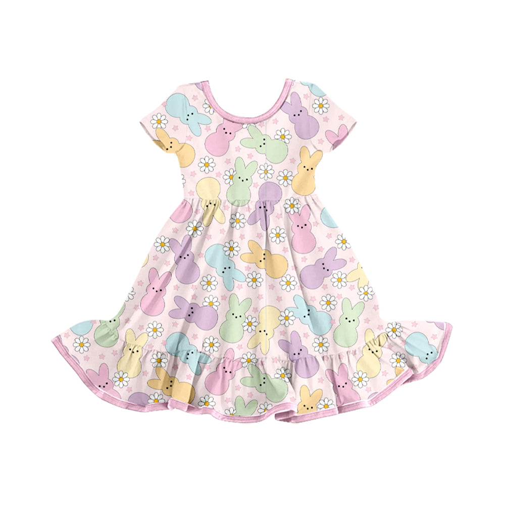 MOQ 8 Preorder GSD2826 Easter Bunny Flower Purple Short Sleeve Dresses for Girls 202509