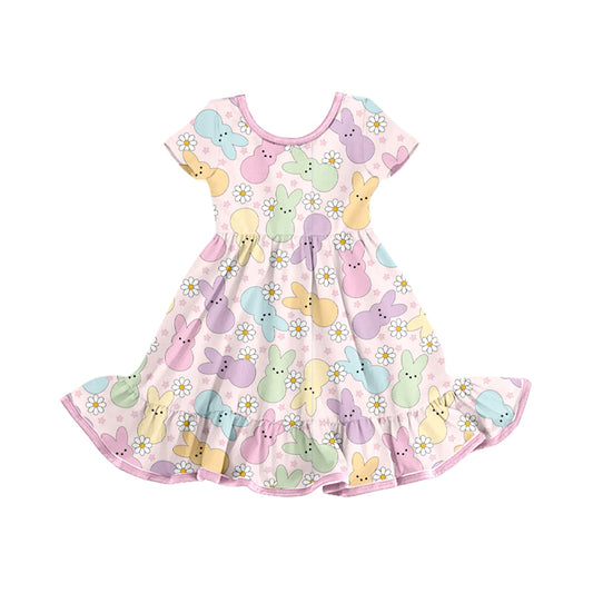 MOQ 8 Preorder GSD2826 Easter Bunny Flower Purple Short Sleeve Dresses for Girls  202509