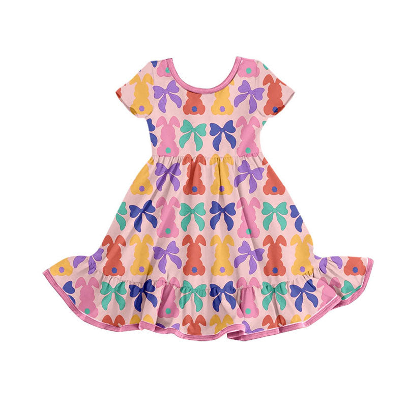 MOQ 8 Preorder GSD2834 Easter Bunny Short Sleeve Dresses for Girls 202509