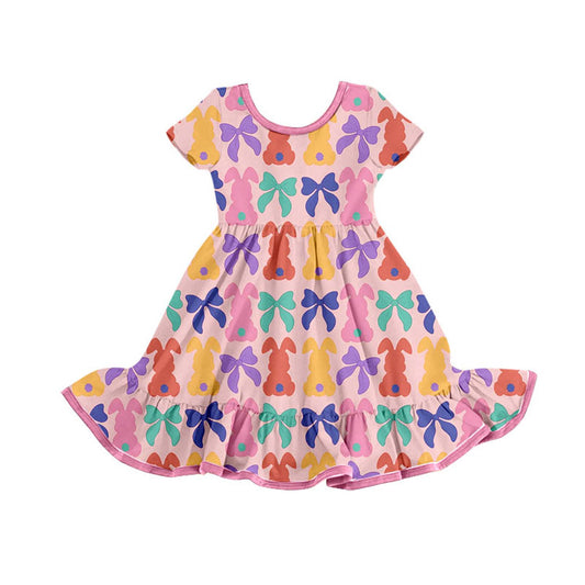 MOQ 8 Preorder GSD2834 Easter Bunny Short Sleeve Dresses for Girls  202509