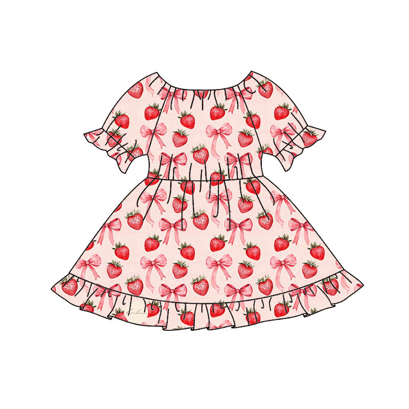 MOQ 8 Preorder GSD2837 Bows Strawberry Short Sleeve Dresses for Girls 202509