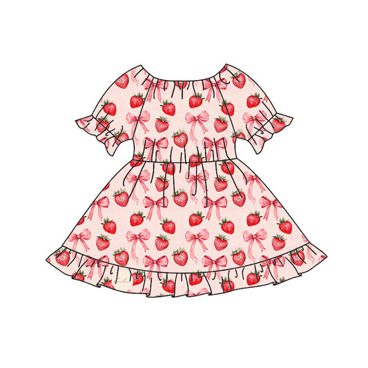 MOQ 8 Preorder GSD2837 Bows Strawberry Short Sleeve Dresses for Girls  202509