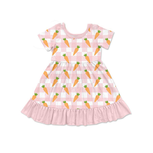 MOQ 8 Preorder GSD2850 Easter Bunny Carrot Pink Ruffle Short Sleeve Dresses for Girls  202509