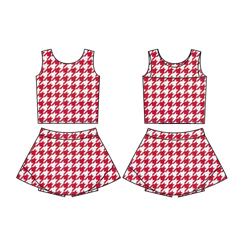 MOQ 8 preorder GSD2857 Red and White Houndstooth Sleeveless Top Skirts Girls Yoga Sets 202510