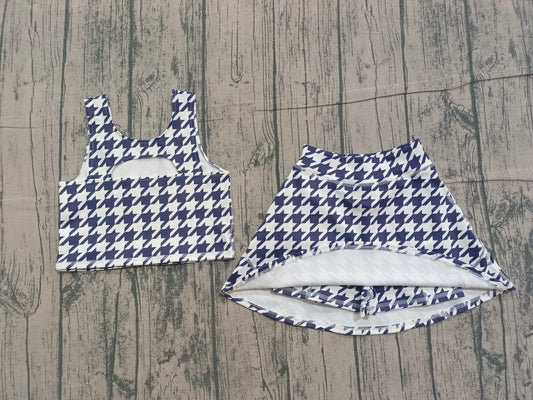NO MOQ preorder GSD2858 Black and White Houndstooth Sleeveless Top Skirts Girls Yoga Sets 202512