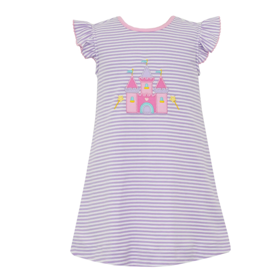 MOQ 8 Preorder GSD2859 Princess Castle Pink Purple Stripe Flying Sleeve Dresses for Girls  202510