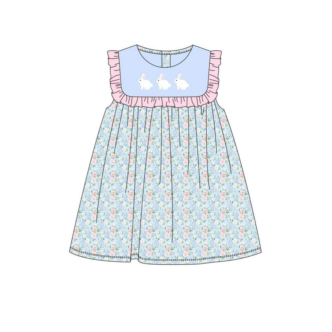 MOQ 8 Preorder GSD2861 Easter Bunny Floral Pink Ruffle Sleeveless Dresses for Girls 202510
