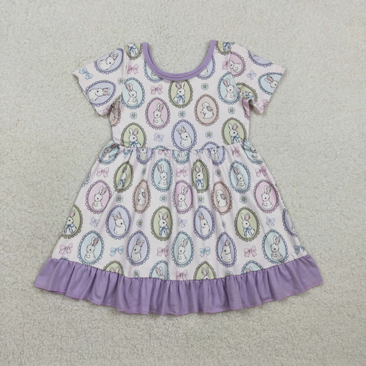 GSD2863 Easter Bunny Purple Ruffle Short Sleeve Dresses for Girls 202602 RTS