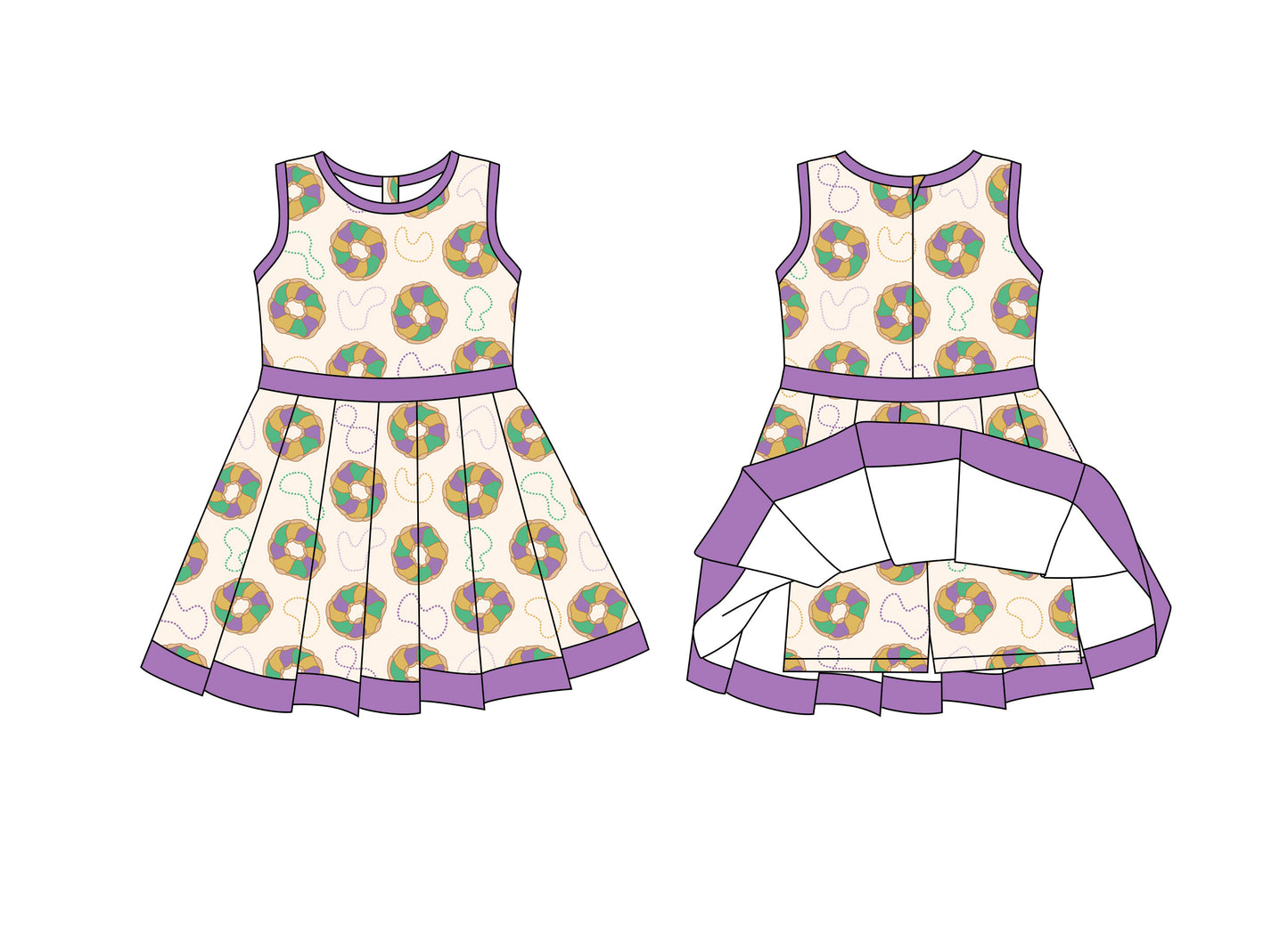 MOQ 8 preorder GSD2867 Mardi Gras Donut Purple Yoga Sleeveless Dresses for Girls 202510
