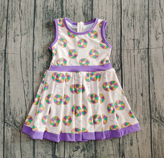 NO MOQ preorder GSD2867 Mardi Gras Donut Purple Yoga Sleeveless Dresses for Girls 202511