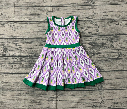 NO MOQ preorder GSD2868 Mardi Gras Crayfish Plaid Green Purple Yoga Sleeveless Dresses for Girls 202511