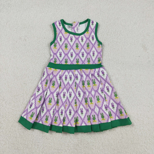 GSD2868 Mardi Gras Crayfish Plaid Green Purple Yoga Sleeveless Dresses for Girls 202512 RTS