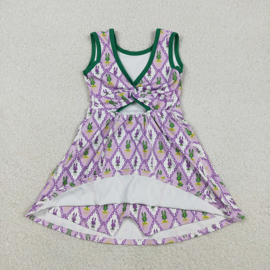 GSD2869 Mardi Gras Crayfish Plaid Green Purple Yoga Sleeveless Dresses for Girls 202511 RTS