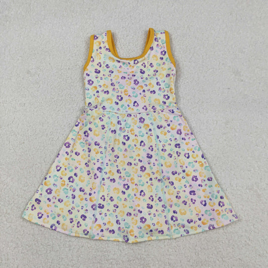 GSD2870 Mardi Gras Colored Leopard Yellow Yoga Sleeveless Dresses for Girls 202512 RTS