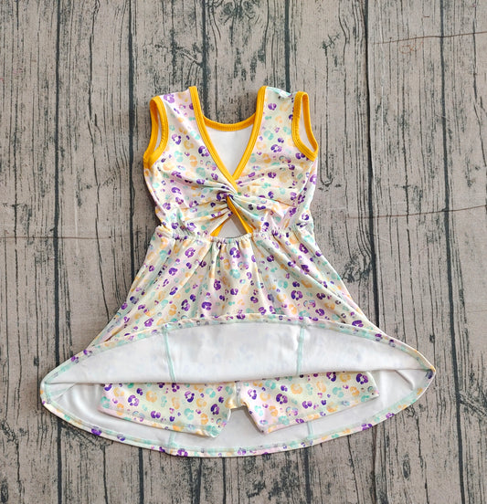 NO MOQ preorder GSD2870 Mardi Gras Colored Leopard Yellow Yoga Sleeveless Dresses for Girls 202511