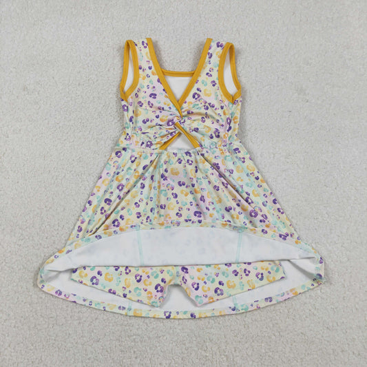 GSD2870 Mardi Gras Colored Leopard Yellow Yoga Sleeveless Dresses for Girls 202512 RTS