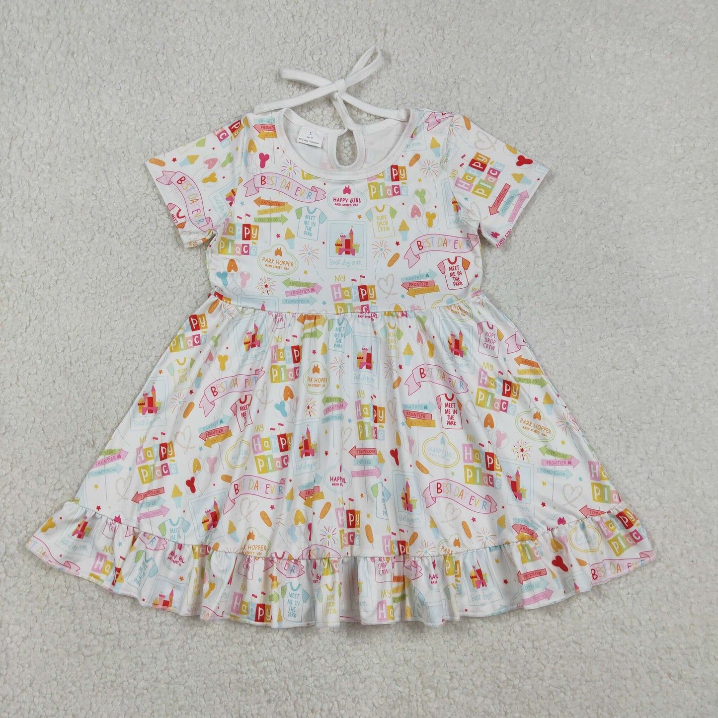 GSD2873 Best Day Ever Letter Castle White Short Sleeve Dresses for Girls 202512 RTS