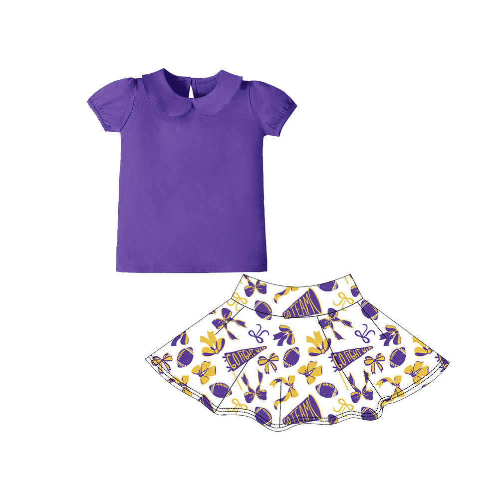 MOQ 8 preorder GSD2878 GO Team Pure Purple Doll Collar Short Sleeve Top Skirts Girls Yoga Sets 202510