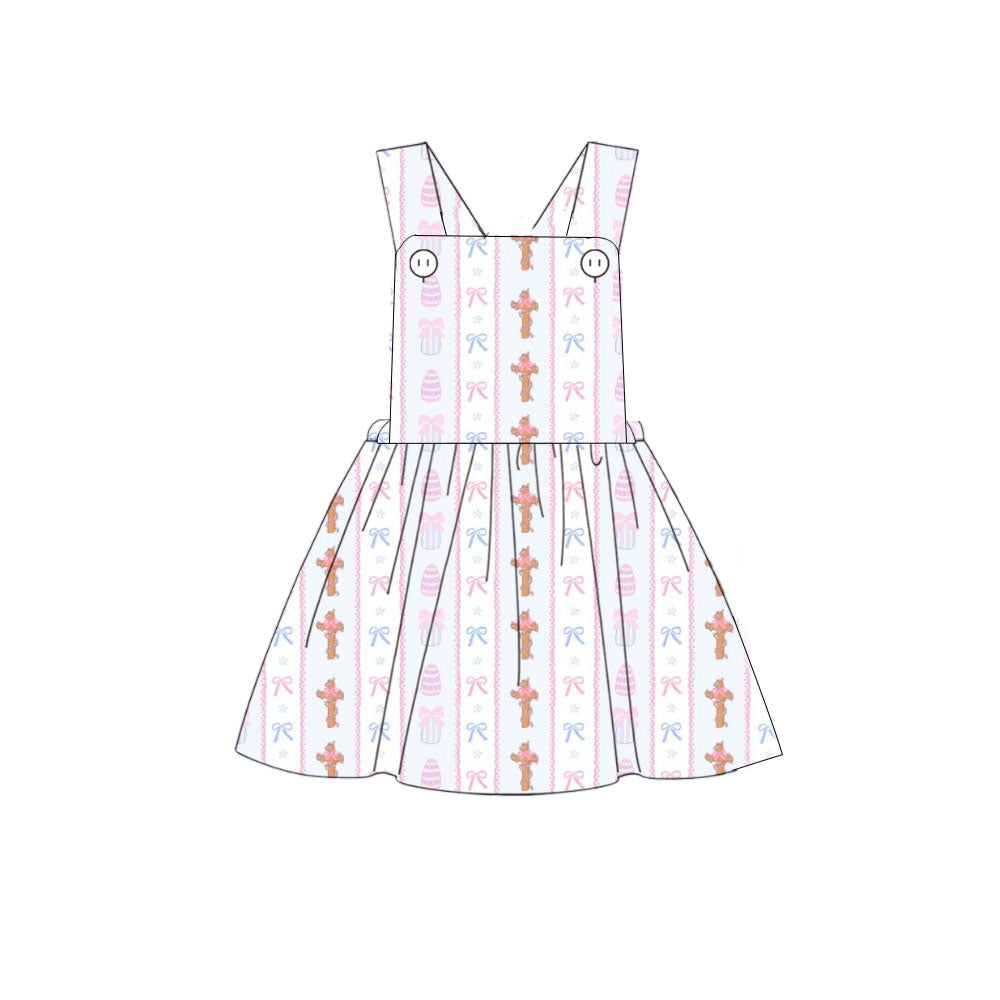 MOQ 8 Preorder GSD2880 Easter Cross Bows Pink Sleeveless Dresses for Girls 202510