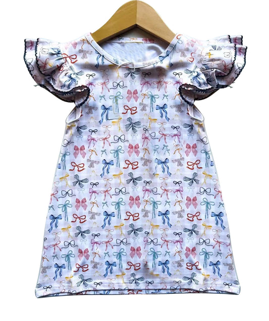 MOQ 8 Preorder GSD2882 Colored Bows Flying Sleeve Dresses for Girls  202510