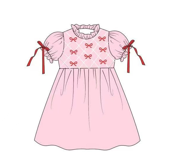 MOQ 8 Preorder GSD2883 Bows Pink Ruffle Short Sleeve Dresses for Girls 202510