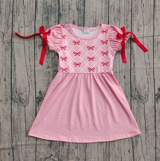 GSD2883 Bows Pink Ruffle Short Sleeve Dresses for Girls 202512 RTS