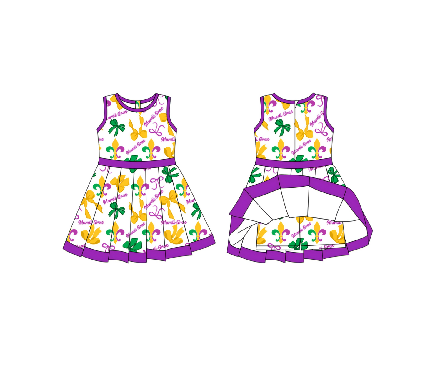 MOQ 8 preorder GSD2885 Mardi Gras Yoga Sleeveless Dresses for Girls 202510