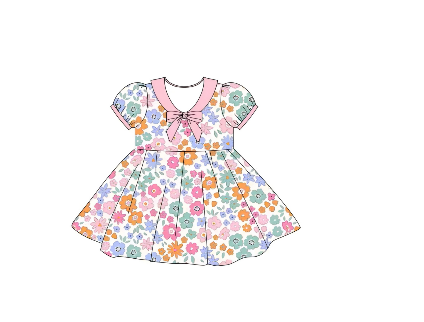 MOQ 8 Preorder GSD2887 Flower Pink Bow Short Sleeve Dresses for Girls 202510