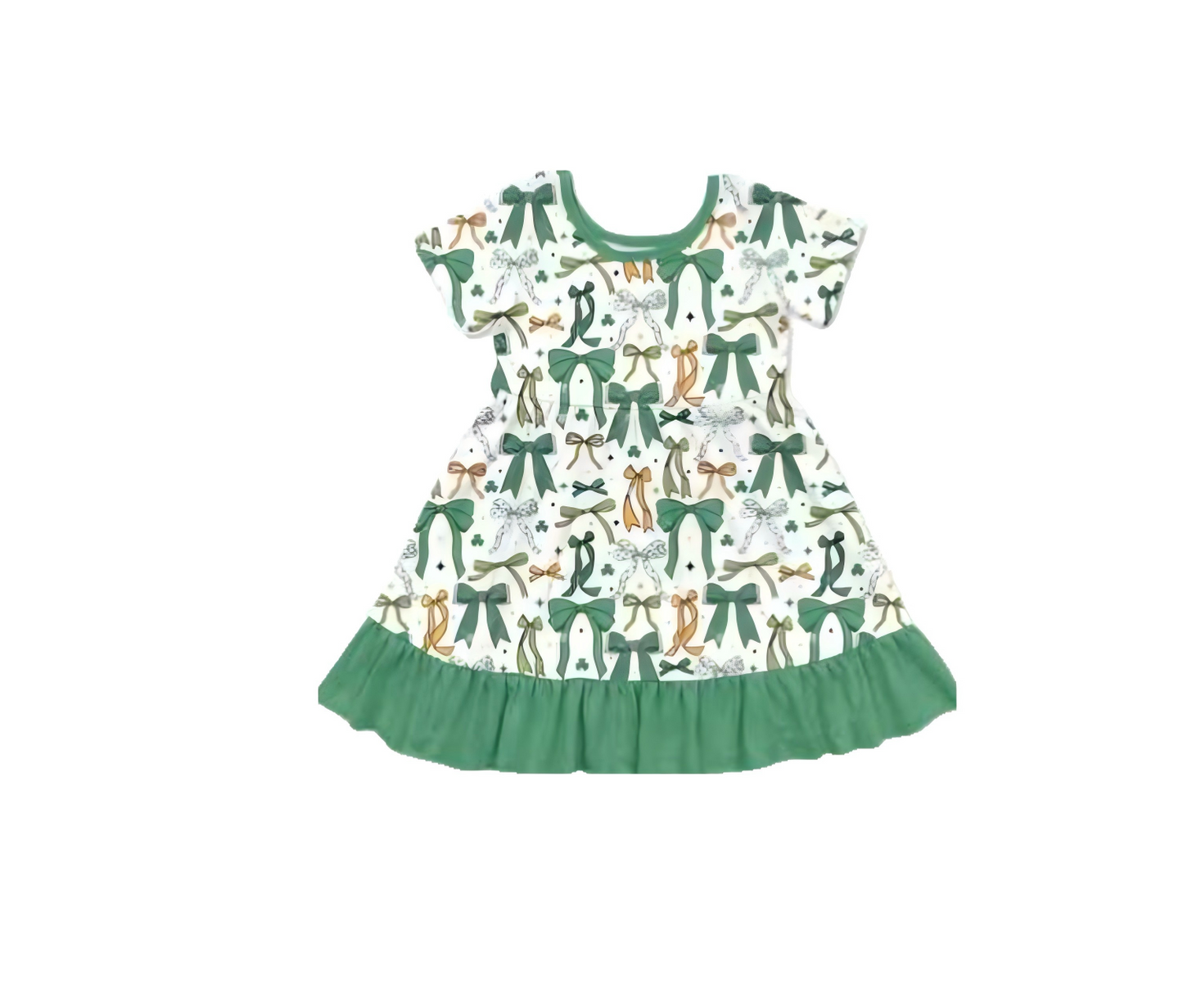 MOQ 8 Preorder GSD2890 Bows Green Ruffle Short Sleeve Dresses for Girls 202510