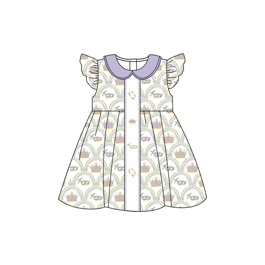MOQ 8 Preorder GSD2891 Mardi Gras Purple Doll Collar Flying Sleeve Dresses for Girls  202510