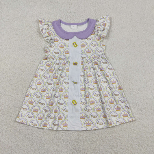 GSD2891 Embroidered Mardi Gras Purple Doll Collar Flying Sleeve Dresses for Girls 202601 RTS
