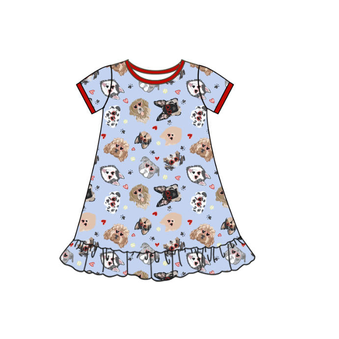 MOQ 5 Preorder GSD2896 Valentine's Day Puppy Love Short Sleeve Dresses for Girls 202510