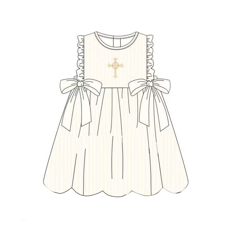 MOQ 5 Preorder GSD2904 Easter Cross Ruffle Sleeveless Dresses for Girls 202510