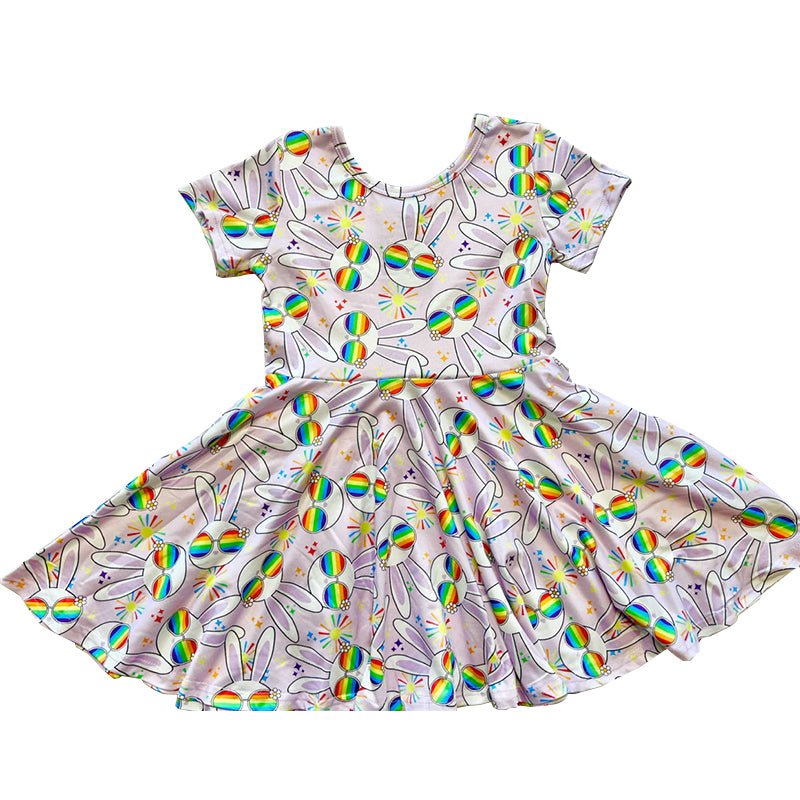 MOQ 5 Preorder GSD2905 Easter Bunny Short Sleeve Dresses for Girls 202510