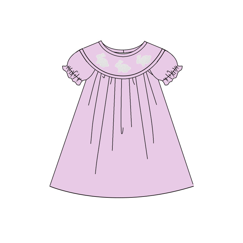 MOQ 5 Preorder GSD2922 Easter Bunny Purple Short Sleeve Dresses for Girls 202510