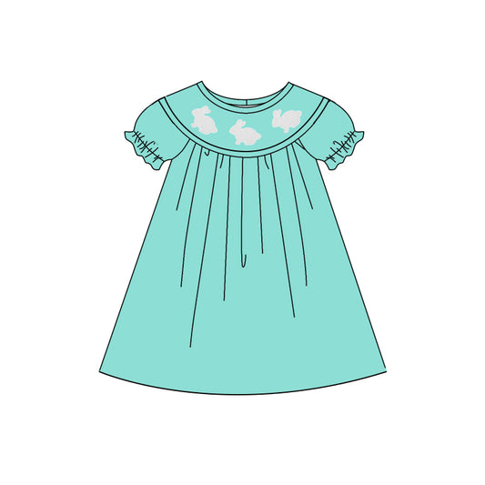 MOQ 5 Preorder GSD2923 Easter Bunny Mint Green Short Sleeve Dresses for Girls 202510