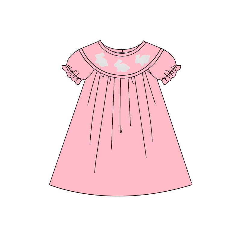 MOQ 5 Preorder GSD2924 Easter Bunny Pink Short Sleeve Dresses for Girls 202510