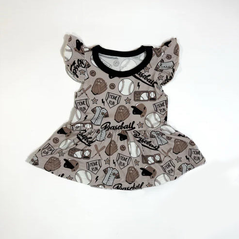 MOQ 5 Preorder GSD2925 Baseball Gloves Gray Flying Sleeve Dresses for Girls 202510