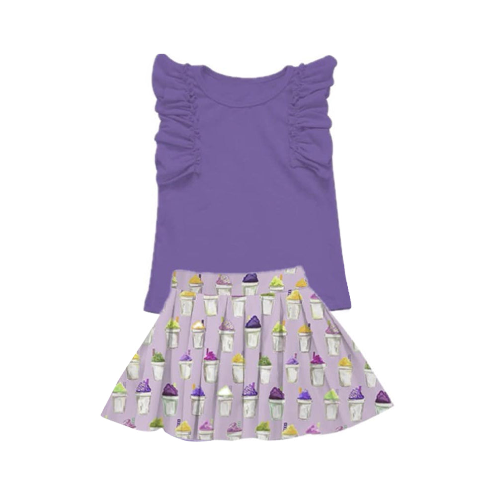 MOQ 5 Preorder GSD2929 Solid Purple Ruffle Sleeveless Ice Cream Skirts Girls Set 202510